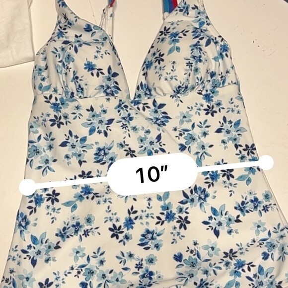 Shoshanna Floral Deep V Tie Strap One Piece Swimsuit White Blue 0 - Picture 15 of 15